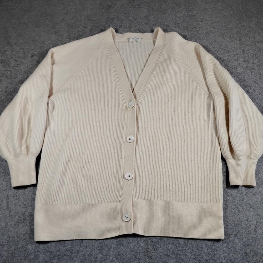 Babaton Aritzia Wool Linen Blend Ribbed Button Cardigan Cream Large